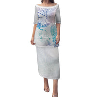 Hawaiian Manta Ray Tribal Family Matching Puletasi and Hawaiian Shirt Polynesian Art Motifs Sweet Pastel LT03 Mom's Dress Multicolor - Polynesian Pride