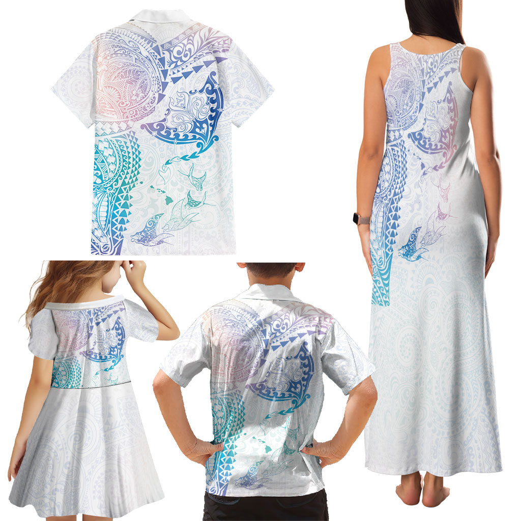 Hawaiian Manta Ray Tribal Family Matching Tank Maxi Dress and Hawaiian Shirt Polynesian Art Motifs Sweet Pastel LT03 - Polynesian Pride