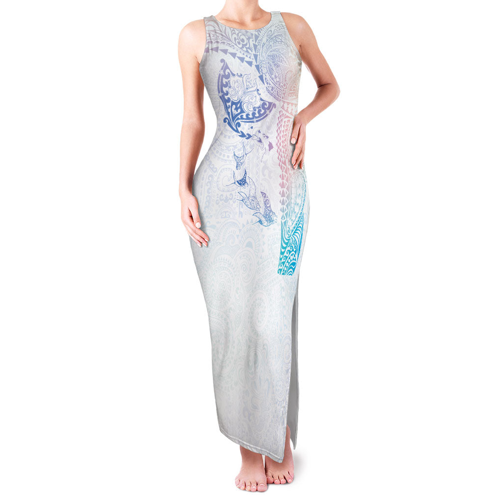 Hawaiian Manta Ray Tribal Family Matching Tank Maxi Dress and Hawaiian Shirt Polynesian Art Motifs Sweet Pastel LT03 Mom's Dress Multicolor - Polynesian Pride