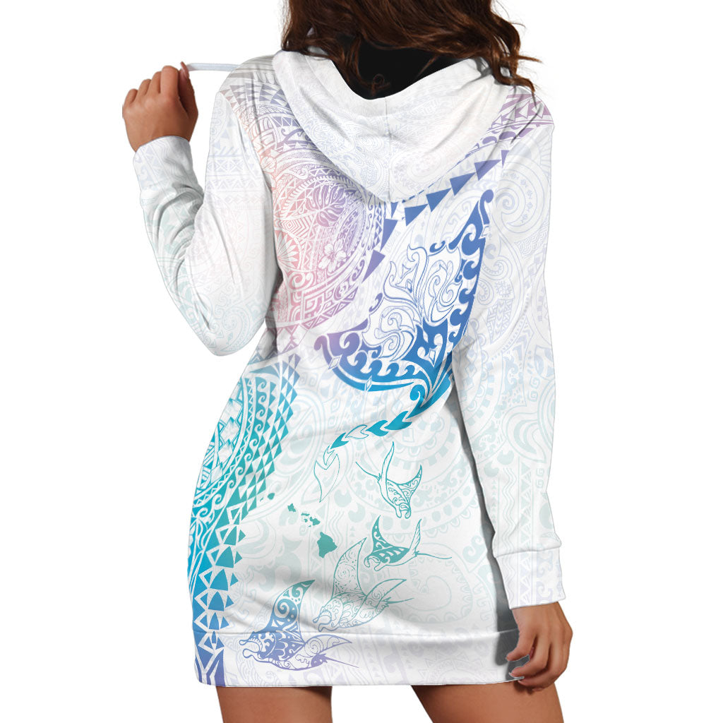 Hawaiian Manta Ray Tribal Hoodie Dress Polynesian Art Motifs Sweet Pastel LT03 - Polynesian Pride