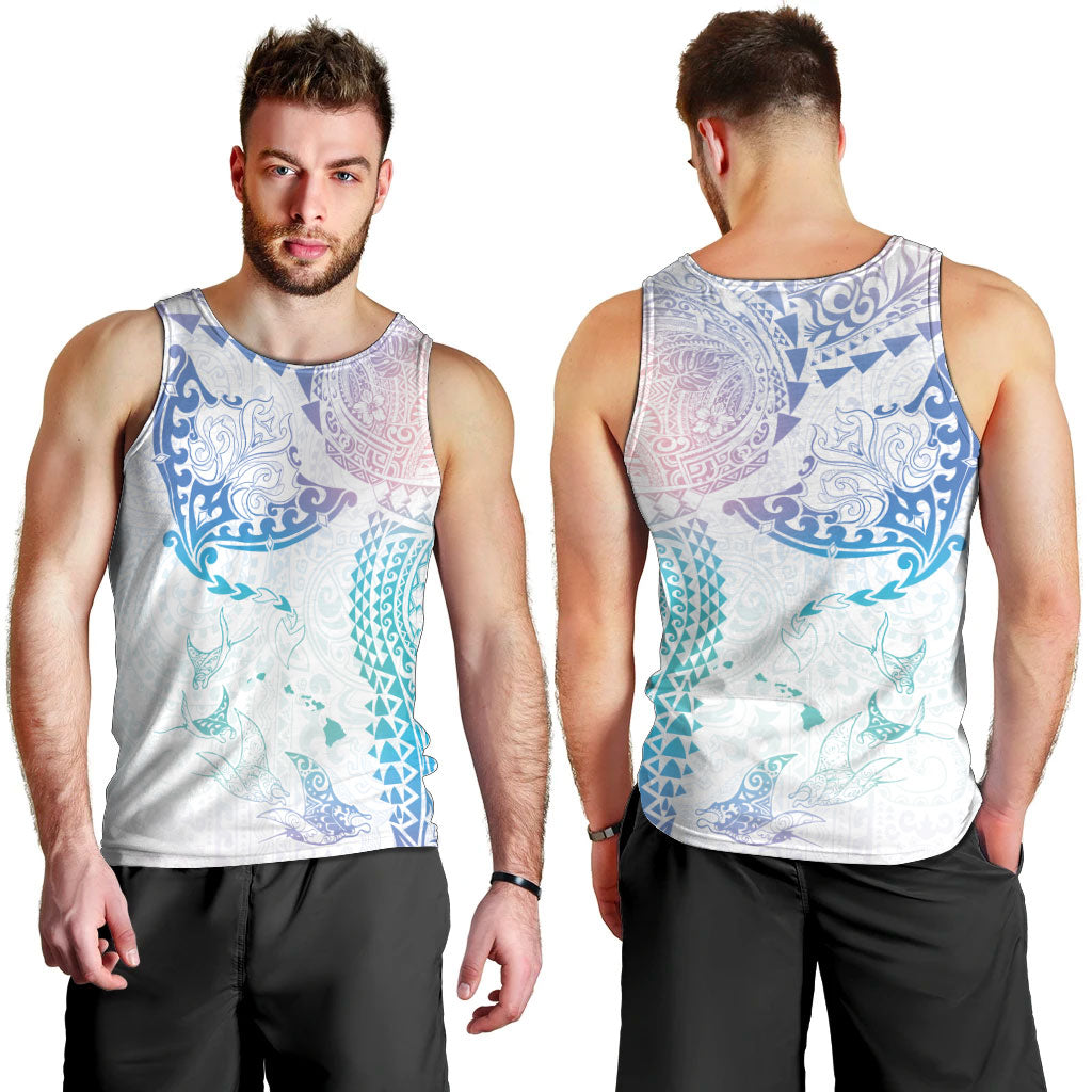 Hawaiian Manta Ray Tribal Men Tank Top Polynesian Art Motifs Sweet Pastel