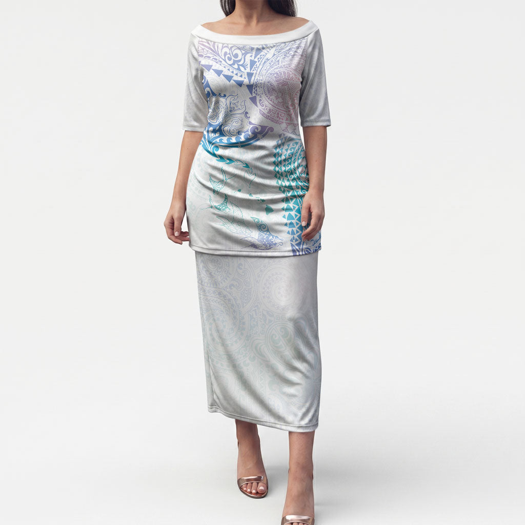 Hawaiian Manta Ray Tribal Puletasi Polynesian Art Motifs Sweet Pastel LT03 Long Dress Multicolor - Polynesian Pride