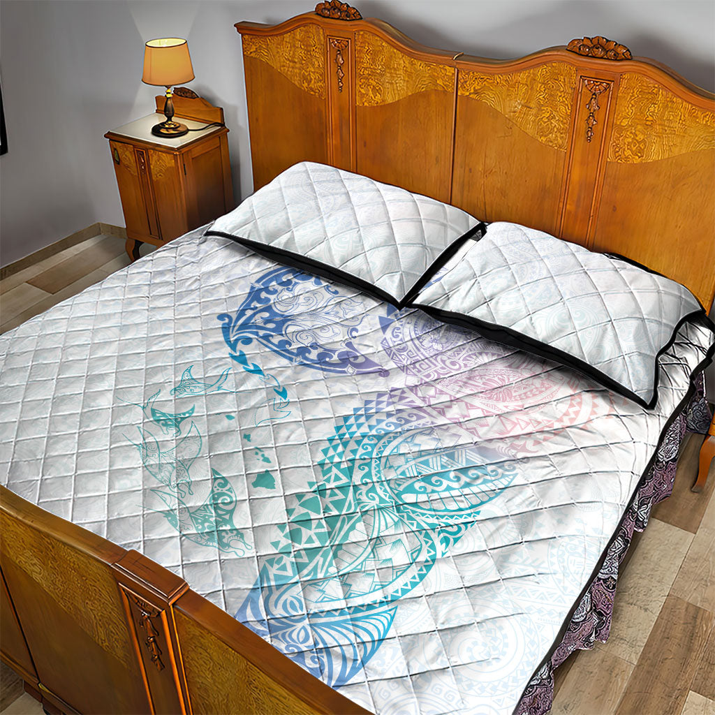 Hawaiian Manta Ray Tribal Quilt Bed Set Polynesian Art Motifs Sweet Pastel