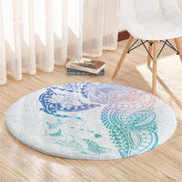 Hawaiian Manta Ray Tribal Round Carpet Polynesian Art Motifs Sweet Pastel