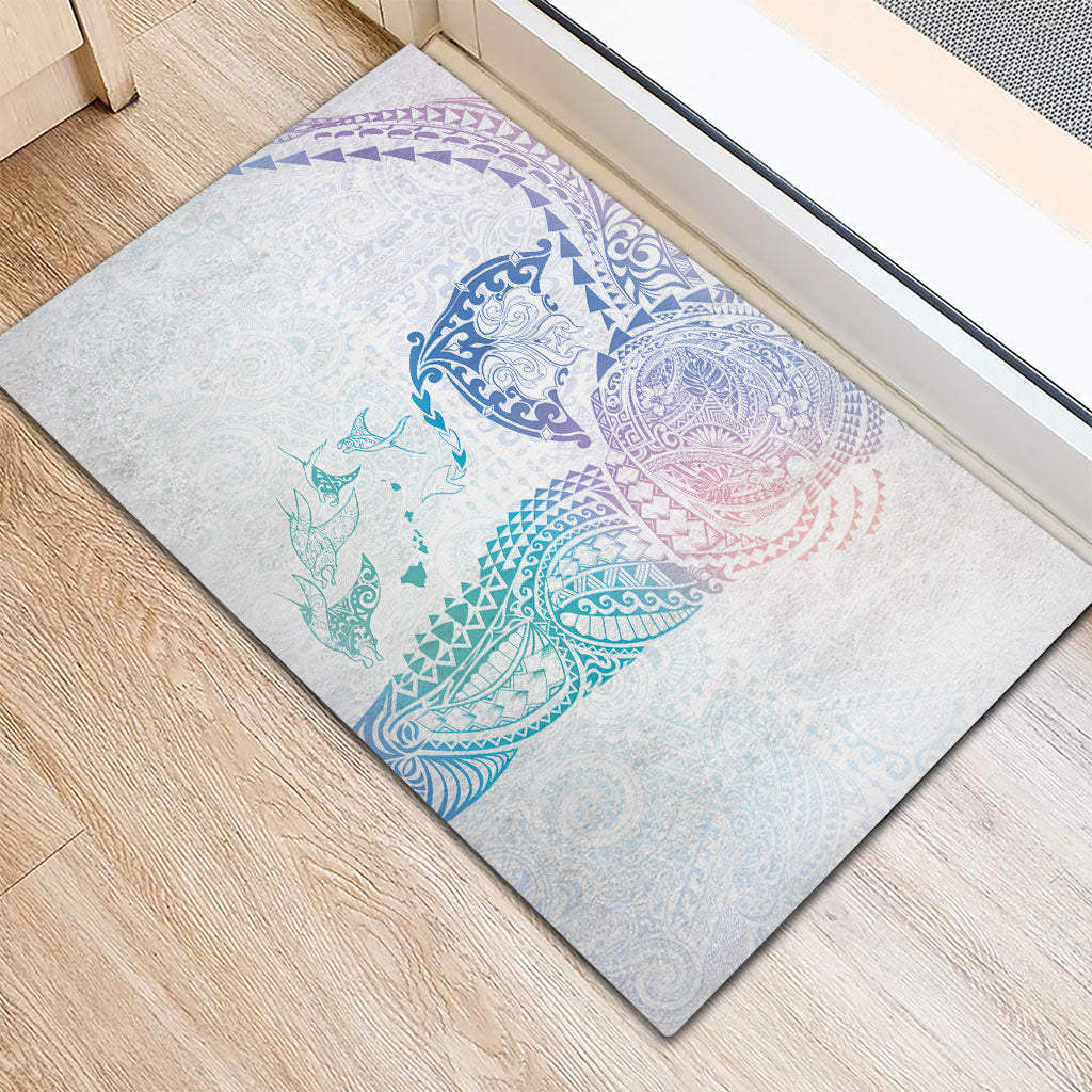 Hawaiian Manta Ray Tribal Rubber Doormat Polynesian Art Motifs Sweet Pastel