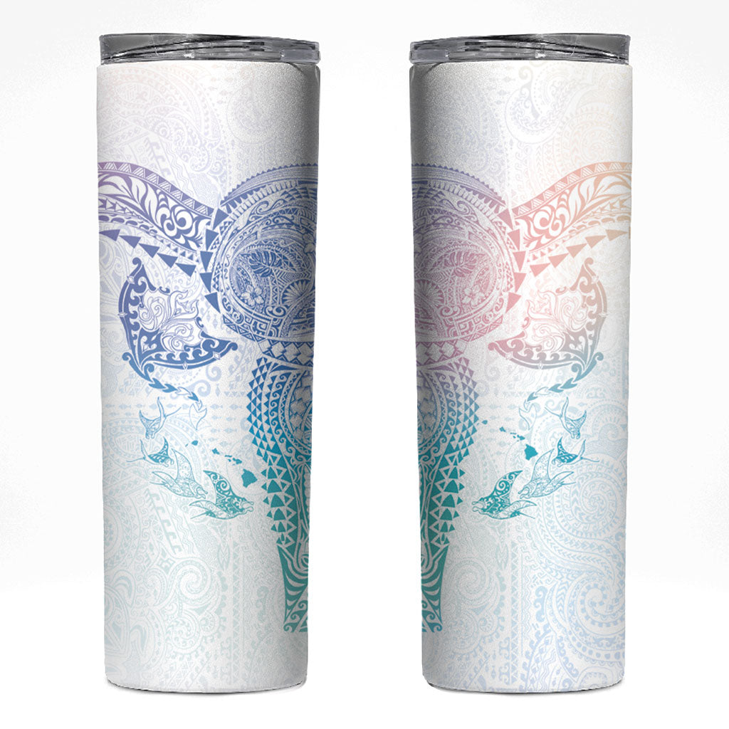 Hawaiian Manta Ray Tribal Skinny Tumbler Polynesian Art Motifs Sweet Pastel LT03 Multicolor - Polynesian Pride