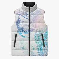 Hawaiian Manta Ray Tribal Sleeveless Puffer Jacket Polynesian Art Motifs Sweet Pastel