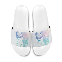 Hawaiian Manta Ray Tribal Slide Sandals Polynesian Art Motifs Sweet Pastel