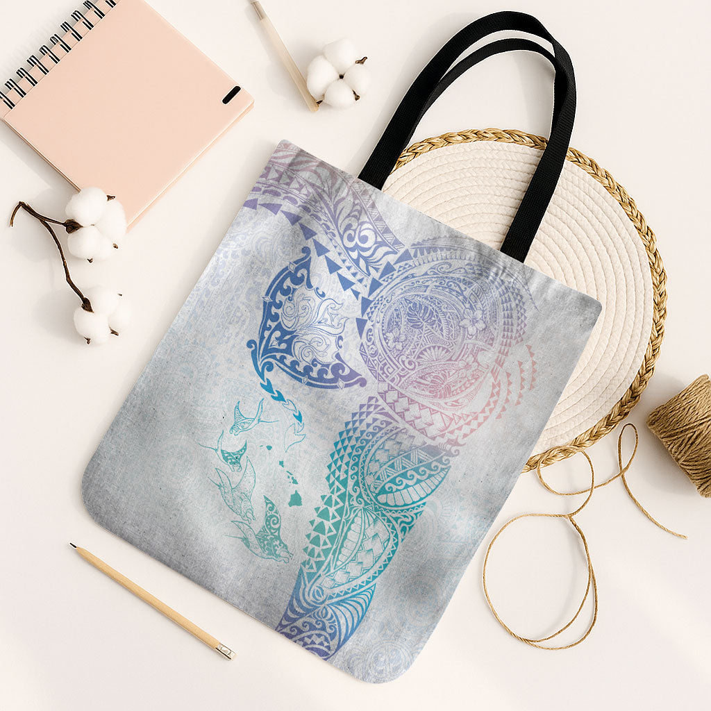 Hawaiian Manta Ray Tribal Tote Bag Polynesian Art Motifs Sweet Pastel