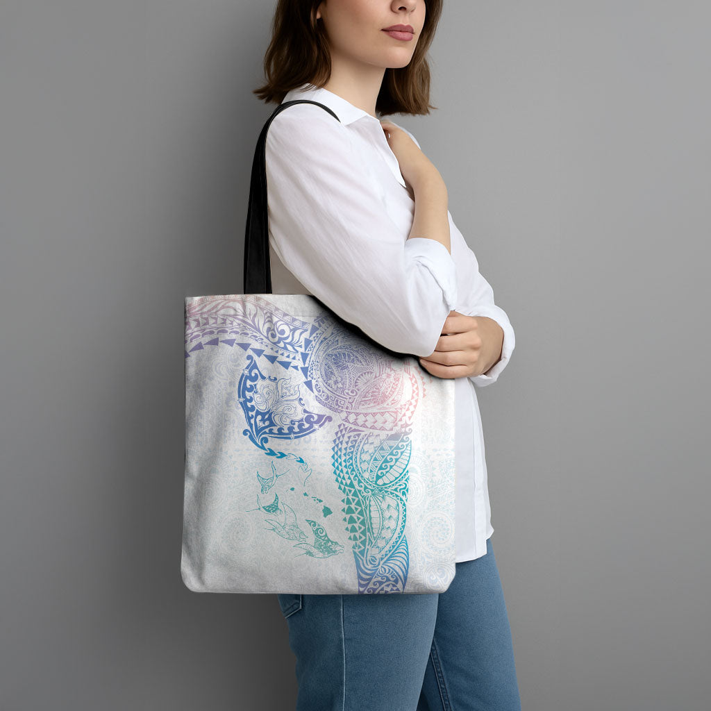 Hawaiian Manta Ray Tribal Tote Bag Polynesian Art Motifs Sweet Pastel