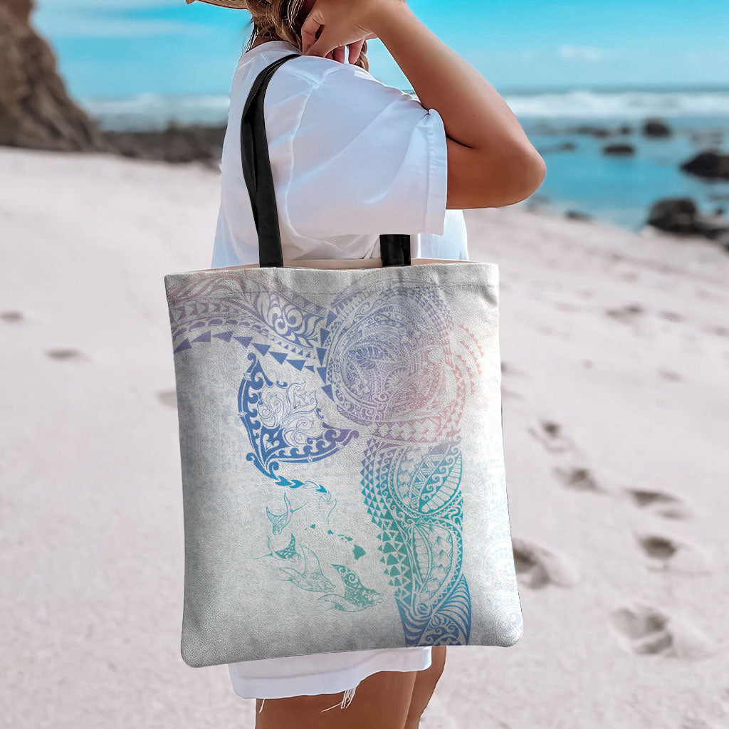 Hawaiian Manta Ray Tribal Tote Bag Polynesian Art Motifs Sweet Pastel