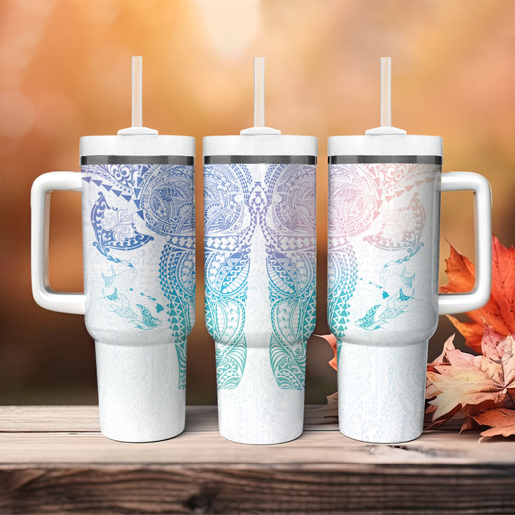 Hawaiian Manta Ray Tribal Tumbler With Handle Polynesian Art Motifs Sweet Pastel