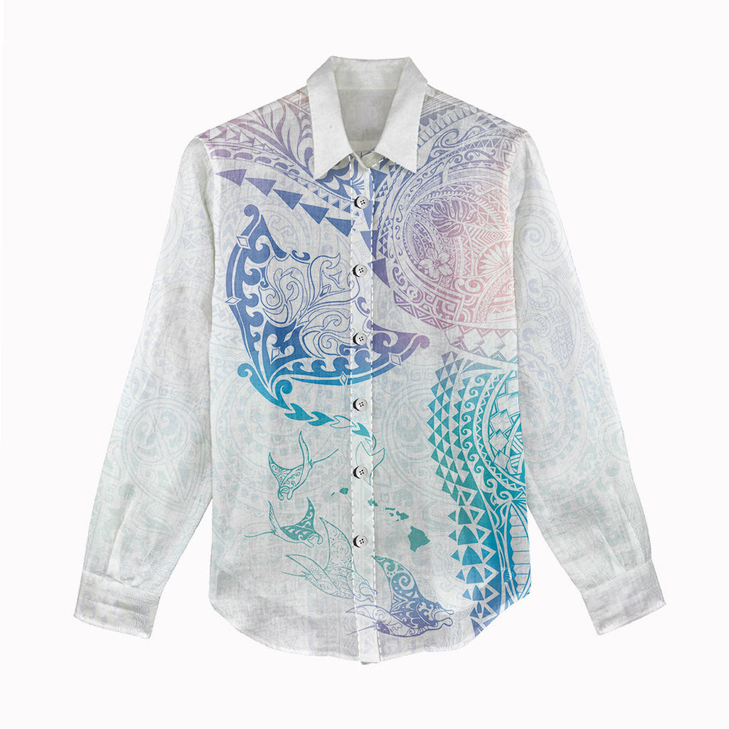 Hawaiian Manta Ray Tribal Women Casual Shirt Polynesian Art Motifs Sweet Pastel LT03 - Polynesian Pride