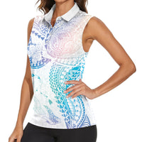 Hawaiian Manta Ray Tribal Women Sleeveless Polo Shirt Polynesian Art Motifs Sweet Pastel LT03 - Polynesian Pride