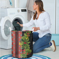 Maori Tukutuku Laundry Basket with Ferns Pohutukawa and Kowhai Tribal Moko Patterns