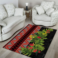 Maori Tukutuku Area Rug with Ferns Pohutukawa and Kowhai Tribal Moko Patterns