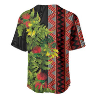 Maori Tukutuku Baseball Jersey with Ferns Pohutukawa and Kowhai Tribal Moko Patterns