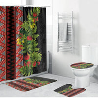 Maori Tukutuku Bathroom Set with Ferns Pohutukawa and Kowhai Tribal Moko Patterns