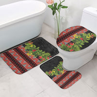 Maori Tukutuku Bathroom Set with Ferns Pohutukawa and Kowhai Tribal Moko Patterns