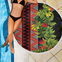Maori Tukutuku Beach Blanket with Ferns Pohutukawa and Kowhai Tribal Moko Patterns