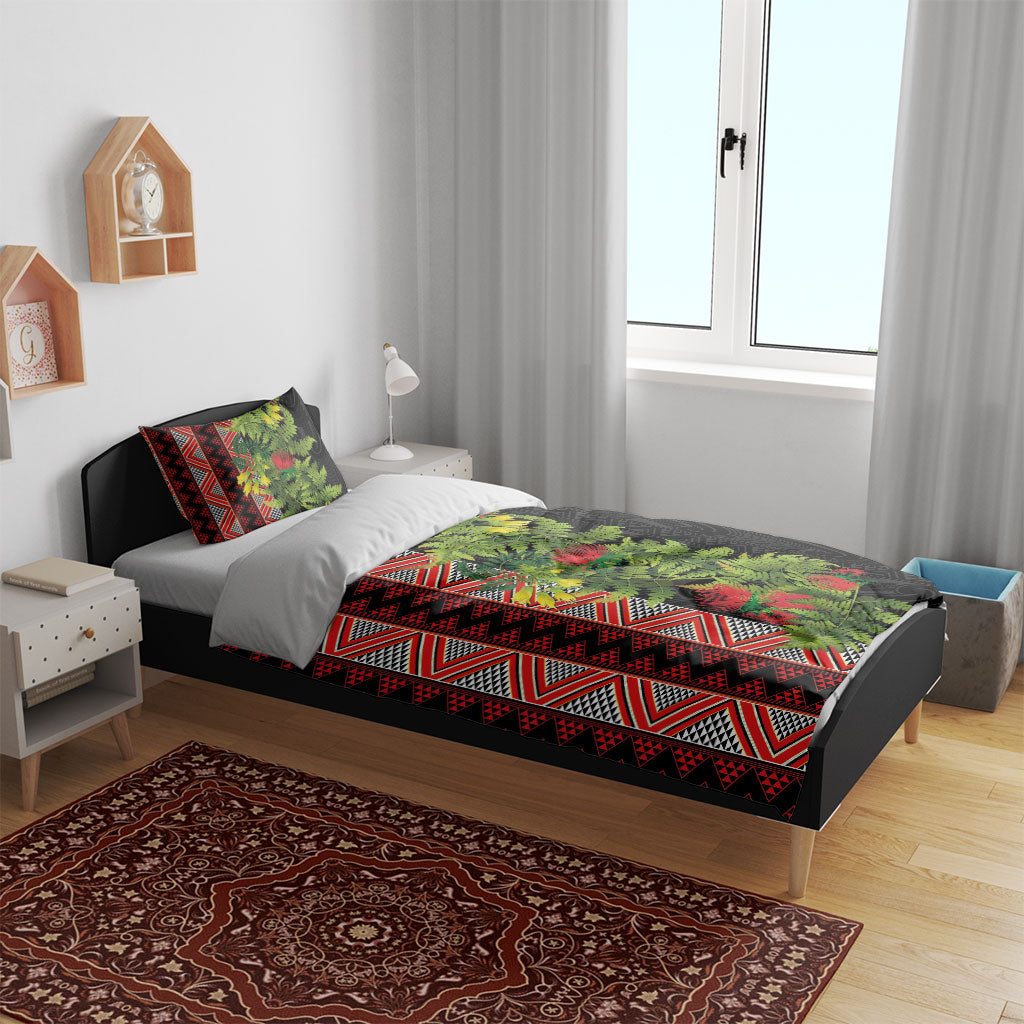 Maori Tukutuku Bedding Set with Ferns Pohutukawa and Kowhai Tribal Moko Patterns