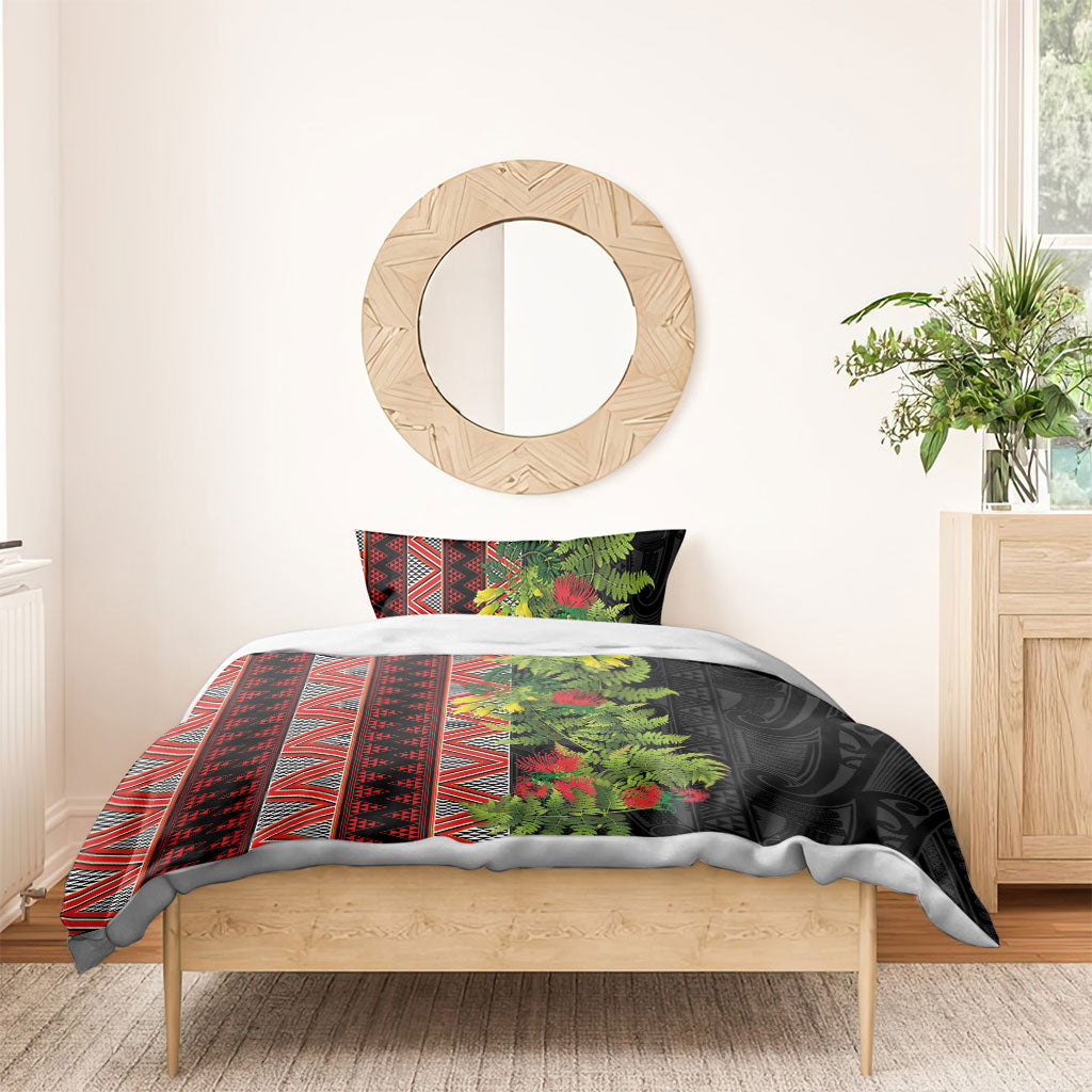 Maori Tukutuku Bedding Set with Ferns Pohutukawa and Kowhai Tribal Moko Patterns