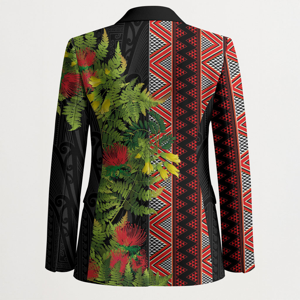 Maori Tukutuku Blazer with Ferns Pohutukawa and Kowhai Tribal Moko Patterns