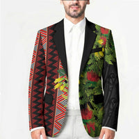 Maori Tukutuku Blazer with Ferns Pohutukawa and Kowhai Tribal Moko Patterns