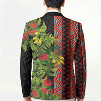 Maori Tukutuku Blazer with Ferns Pohutukawa and Kowhai Tribal Moko Patterns