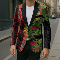 Maori Tukutuku Blazer with Ferns Pohutukawa and Kowhai Tribal Moko Patterns