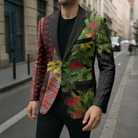 Maori Tukutuku Blazer with Ferns Pohutukawa and Kowhai Tribal Moko Patterns