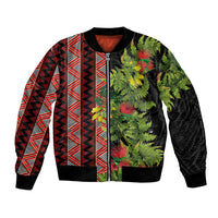 Maori Tukutuku Bomber Jacket with Ferns Pohutukawa and Kowhai Tribal Moko Patterns