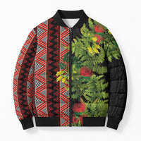 Maori Tukutuku Bomber Puffer Jacket with Ferns Pohutukawa and Kowhai Tribal Moko Patterns