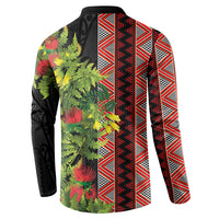 Maori Tukutuku Button Sweatshirt with Ferns Pohutukawa and Kowhai Tribal Moko Patterns