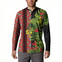 Maori Tukutuku Button Sweatshirt with Ferns Pohutukawa and Kowhai Tribal Moko Patterns