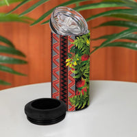Maori Tukutuku 4 in 1 Can Cooler Tumbler with Ferns Pohutukawa and Kowhai Tribal Moko Patterns