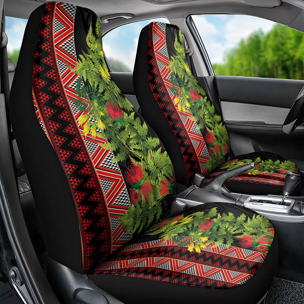 Maori Tukutuku Car Seat Cover with Ferns Pohutukawa and Kowhai Tribal Moko Patterns