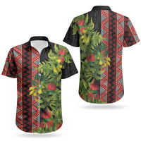 Maori Tukutuku Couples Matching Off Shoulder Maxi Dress and Hawaiian Shirt with Ferns Pohutukawa and Kowhai Tribal Moko Patterns