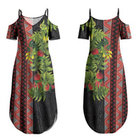 Maori Tukutuku Family Matching Summer Maxi Dress and Hawaiian Shirt with Ferns Pohutukawa and Kowhai Tribal Moko Patterns