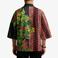 Maori Tukutuku Kimono with Ferns Pohutukawa and Kowhai Tribal Moko Patterns
