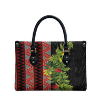 Maori Tukutuku Leather Bag with Ferns Pohutukawa and Kowhai Tribal Moko Patterns