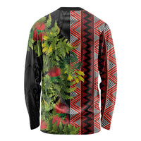 Maori Tukutuku Long Sleeve Shirt with Ferns Pohutukawa and Kowhai Tribal Moko Patterns