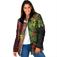 Maori Tukutuku Padded Jacket with Ferns Pohutukawa and Kowhai Tribal Moko Patterns
