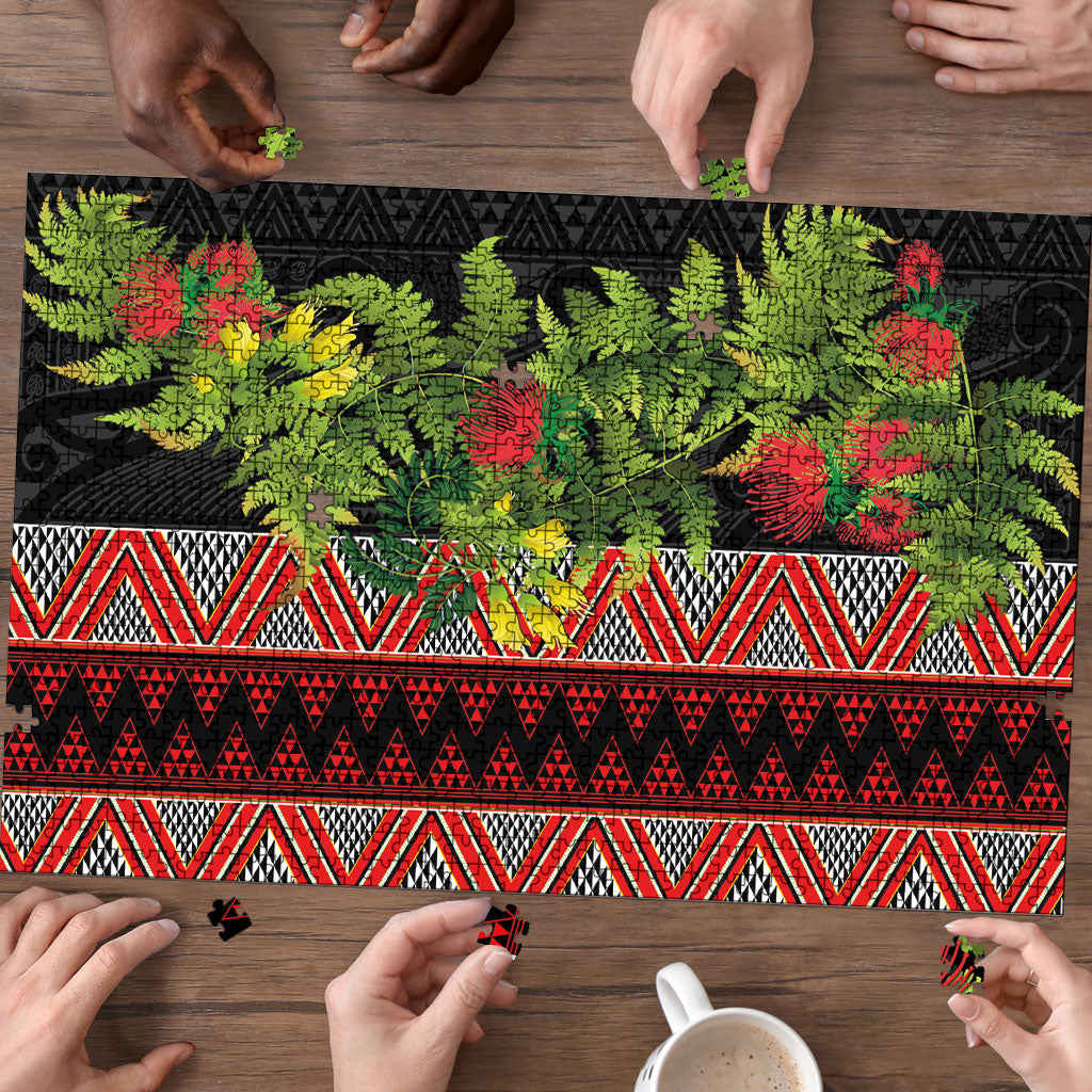 Maori Tukutuku Puzzle with Ferns Pohutukawa and Kowhai Tribal Moko Patterns
