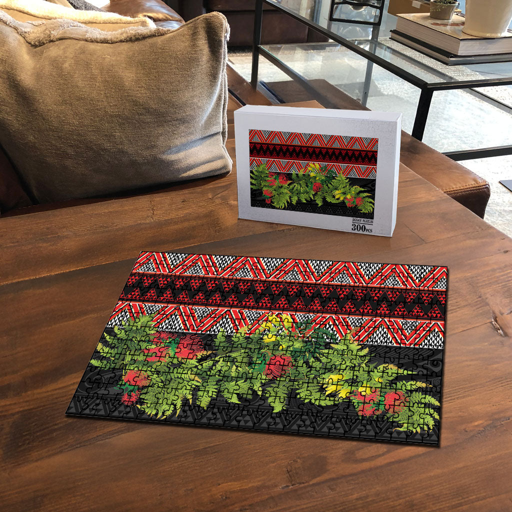 Maori Tukutuku Puzzle with Ferns Pohutukawa and Kowhai Tribal Moko Patterns
