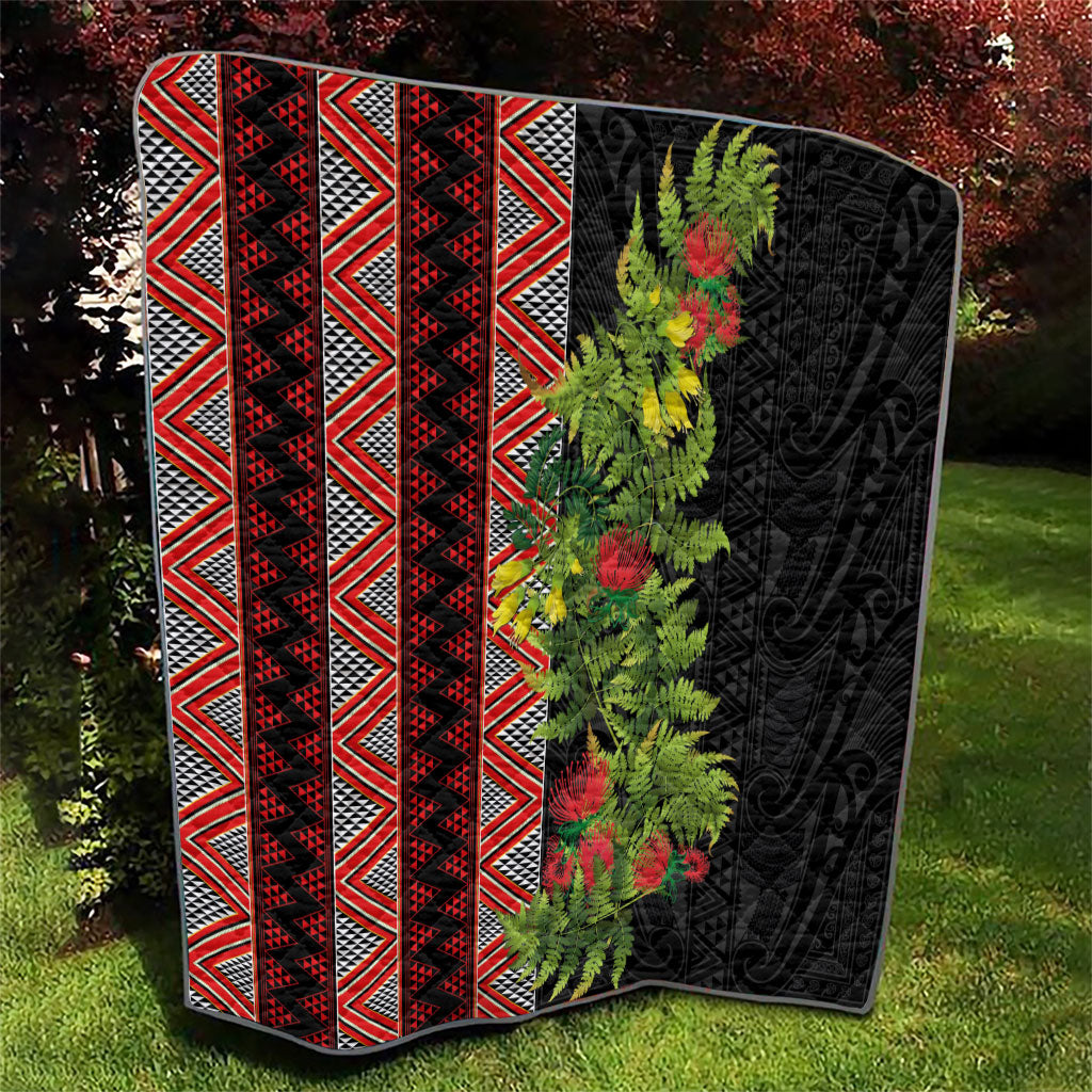 Maori Tukutuku Quilt with Ferns Pohutukawa and Kowhai Tribal Moko Patterns