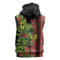Maori Tukutuku Sleeveless Hoodie with Ferns Pohutukawa and Kowhai Tribal Moko Patterns