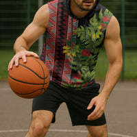 Maori Tukutuku Sleeveless Hoodie with Ferns Pohutukawa and Kowhai Tribal Moko Patterns