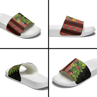 Maori Tukutuku Slide Sandals with Ferns Pohutukawa and Kowhai Tribal Moko Patterns
