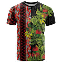 Maori Tukutuku T Shirt with Ferns Pohutukawa and Kowhai Tribal Moko Patterns